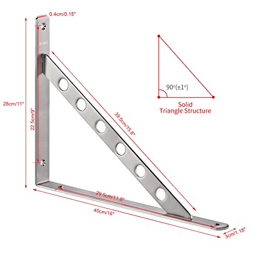 Image of YUMORE Shelf Brackets Heavy Duty, 400x280mm L Shaped Shelf Brackets Stainless Steel Floating Table Supports Angle Bracket for Worktop Bench Shelves, Max Load 440lbs, 2Pack