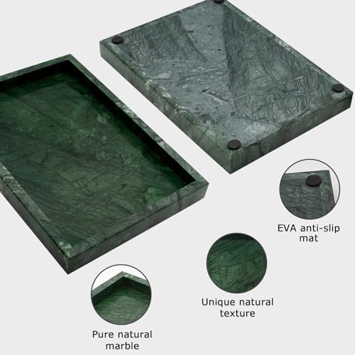 Image of Green Marble Tray,Pure Natural Vanity Tray,Marble Trays for Kitchen Counter Non-Ceramic /Non-Resin,Stone Tray 12 x 8 inch