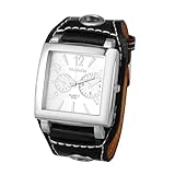 Avaner Montre Carré Punk Steampunk Homme:Montre Bracelet Manchette en Cuir PU avec Deux Cadran Décoratifs Style Rock Vintage Cadeau Noël, Anniversaire Saint Valentin
