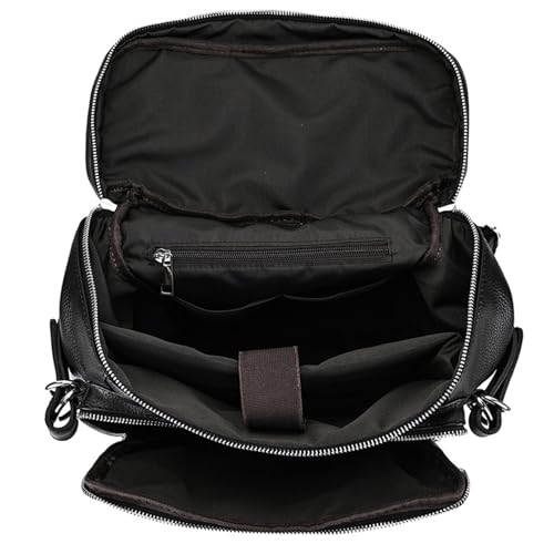 Mens Backpack Men's Backpack Leather Shoulder Bag Casual Outdoor for Camping Outdoor Sport,Noir-41x29x16cm4