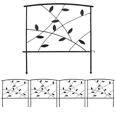 Sunnydaze Modern Leaves and Vines 10-Foot 5-Piece Steel Decorative Garden Fence Panels - 26" W x 32" H Per Panel - Black