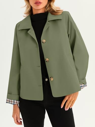 Image of Tankaneo Womens Cropped Trench Coat Lightweight Single Breasted Jacket Fall Windbreaker Fashion Outerwear