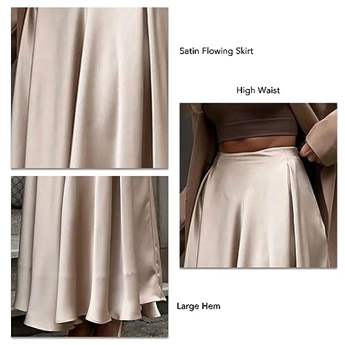 Jupe longue taille haute polyester satin fluide grand ourlet été #2 - 7