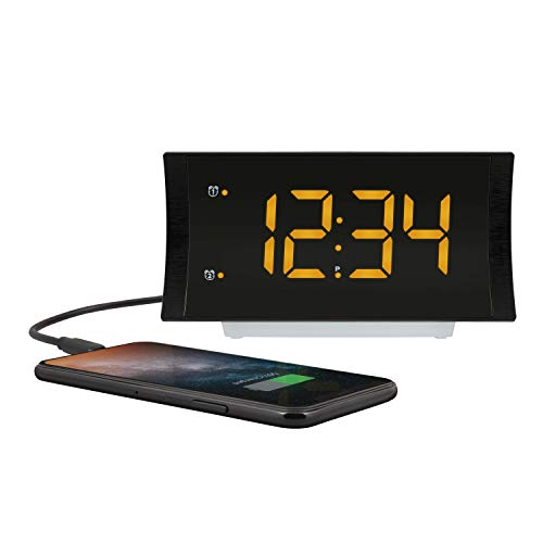 La Crosse Technology 617-89577-Int Curved Radio Alarm Clock With Usb Charging Port, 7.08" W X 1.85" D X 3.74" H, Black #TOP1