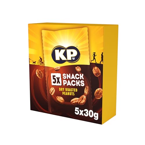 KP Nuts - DRY ROASTED Peanuts - Multipack of 5 x 30g Snack Bags - Roasted until golden for the perfect KP taste and crunch. Source of protein and high in fibre.
