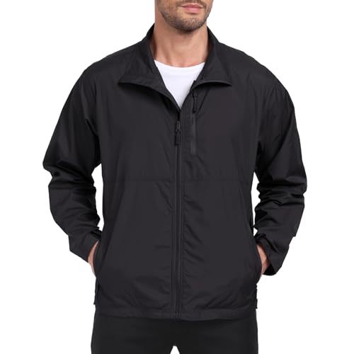 Aoyoting Mens Windbreaker Jackets Lightweight Travel Jackets Spring Summer Packable breathable Black L