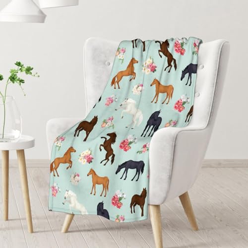Mercuryelf Horse Blanket Gift - 60x80 Inches Aesthetic Throw Blankets for Adults - Mint Green Soft, Fuzzy & Warm Throws for Bed, Couch