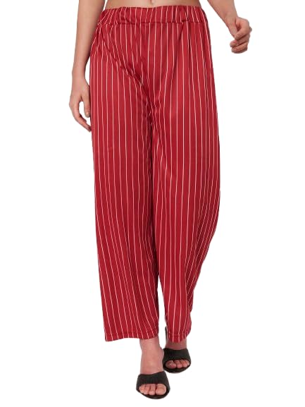 Women's Striped Palazzo Pants, Red and White, Cotton Blend, Casual Wear, Wide Leg Style, Elastic Waistband-picture-31