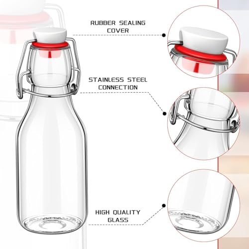 Image of Clear Glass Bottles with Airtight Swing Top Lids - Leakproof Reusable Glass Jars for Juice, Oil, Water, Milk, Kombucha, Vinegar, Beverages - Round, Pack of 2