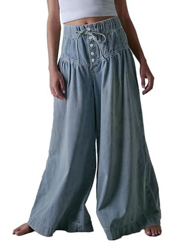 Amazon.com: Palazzo Jeans for Women Elastic Mid Waist Wide