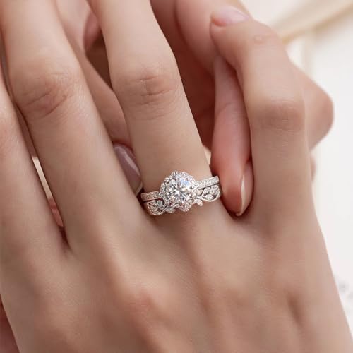 WES Moissanite Engagement Rings Set - D Color VVS1 925 Sterling Silver Stackable Moissanite Bridal Ring Sets Vintage Wedding Promise Ring for Women, Size 5-92