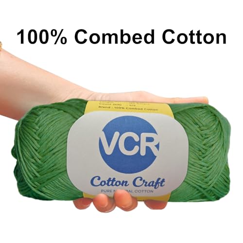 Image of VCR 8Ply Forest Green Cotton Craft Yarn, 100 Grams Hank, 160 Meters Length, Cotton Combed Ball for Crochet and Knitting, Pack of 1 Yarn, Suitable for DIY Crafts