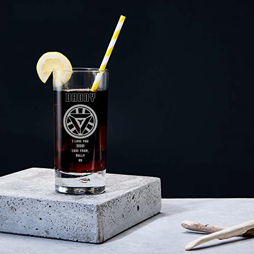 Personalised Iron Man ‘I Love You 3000’ Highball Glass with Weighted Base 370ml Capacity