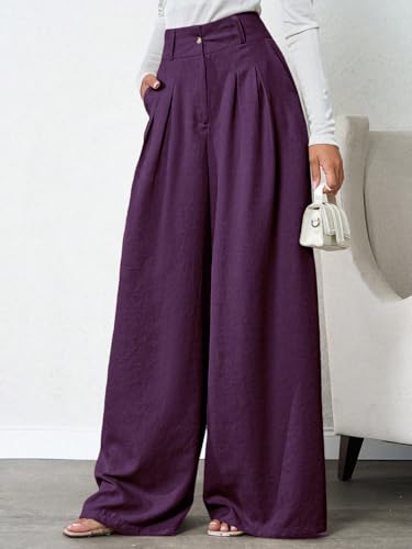 Image of KOTTY Women's Solid|Button|Wide Leg Style|High Rise|Office wear Pant