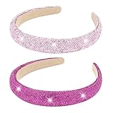 Wecoe 2pcs Rhinestone Headbands Women Girls Sparkly Bling Diamond Pink Rose Red Headband Fashion Comfortable Head Band Birthday Wedding Formal Hair Accessories for Women Girls Gifts