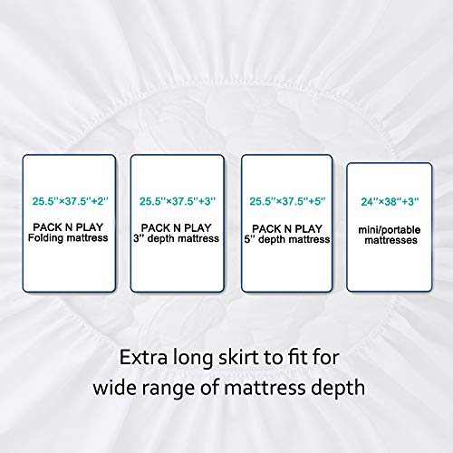 Pack and Play Mattress Pad Sheets Waterproof 2 Pack, Quilted Pack and Play Mattress Protector Cover Fitted Fits for Graco Pack n Play Playard Mattress/Playpen Mattress, White, 39" x 27"