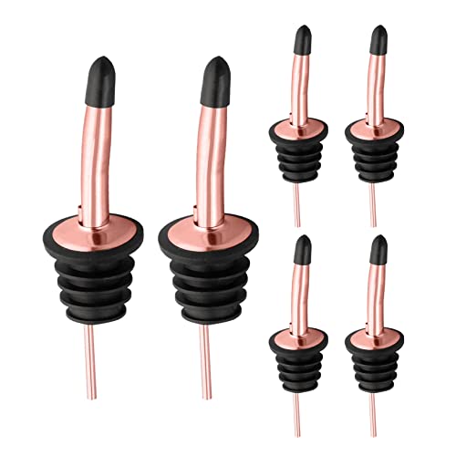 Image of Pafusen 6 Pack Liquor Bottle Pourers, Liquor Pour Spout for Liquor Bottles, Stainless Steel Olive oil Dispenser Spout, Alcohol Pourer Spouts Dust Caps Covers, Rose Gold