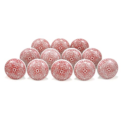 Image of Vintage Ceramic Knobs for Kids and Kitchen Cupboards, Drawers, Wardrobes, PC Cabinets, Almirahs, Dressers, Decorative Pull Handles for Dressing Table and Home Decor -Set of 12, Effulgence