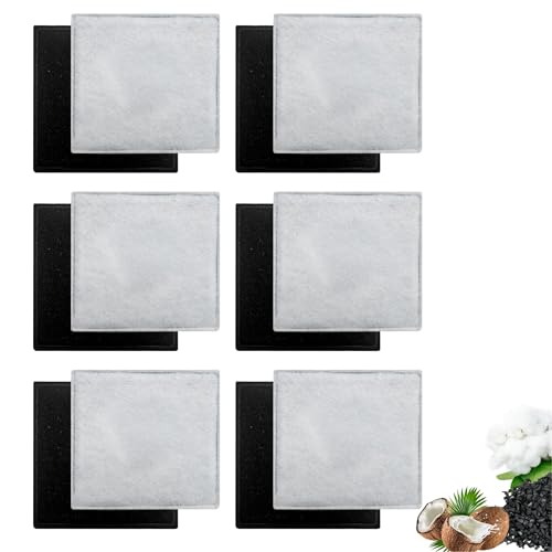 TOGGATH 12 Pack Cat Water Fountain Replacement Charcoal Filters Square Compatible with Petsafe Premier Pet Fountain Filters 2.5 Inches, for Aqua Cube Catit Mini Flower Pet Fountains