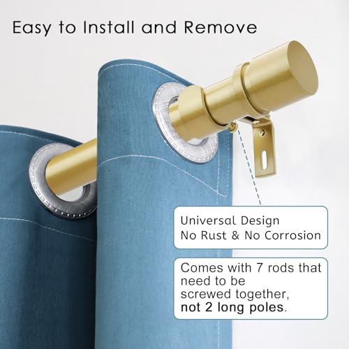 Image of Byondeth Curtain Rods for Windows 16 to 120 Inches Adjustable Length 1 Inch Diameter Window Curtain Rod with Aluminium Finials, Flash Gold