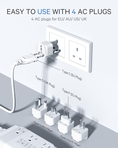 DOACE Voltage Converter US to Europe, 350W Converter for European Travel for Curling Iron and Hair Straighteners, 220V to 110V Converter Plug Adapter with 2 USB A & 2 USB C Ports4