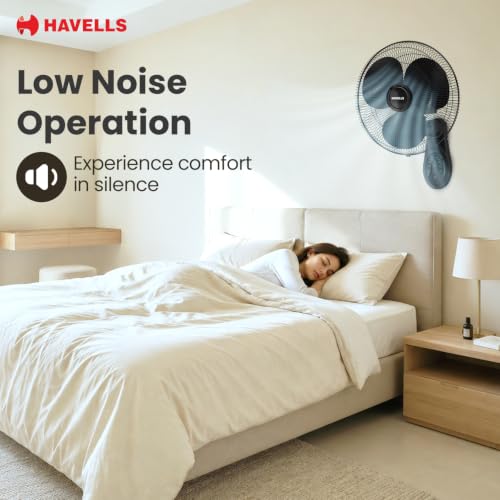 Image of Havells Gatik Pro BLDC 400mm Wall Mount Fan | RPM: 1350 | Double string for Speed & Oscillation control | Thermal Overloaded Protected Motor | 100% Copper Wire Winding Motor | 2 Year Warranty (Black)