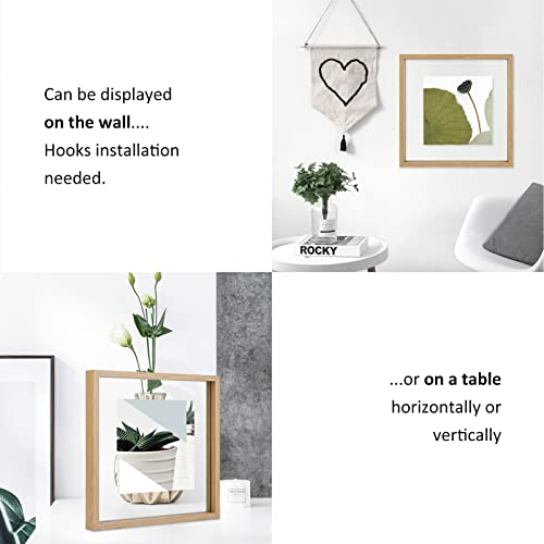 Muye 12X12 Floating Frame Set Of 2,Double Glass Rustic Square Photo Frame,Display Any Size Photo Up To 12X12,Wall Mount Or Tabletop Standing Natural #TOP4