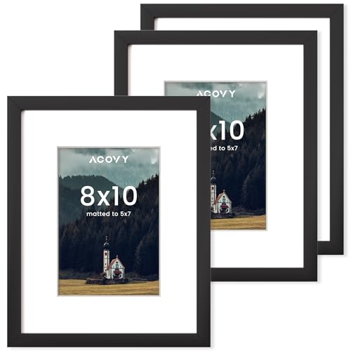 Acovy 8x10インチ 写真フレーム マット仕上げ 5x7インチ 高解像度プレキシガラス付きフォトフレーム 壁&卓上ディスプレイ用 (ブラック, 3パック)