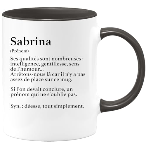 quotedazur Café-Croissant - Mug Définition Prénom Sabrina Déesse Tout Simplement - Cadeau Prénom - Cadeau Famille Saint Valentin - Tasse Prénom Sabrina - Pour Noël Au - Noir/Céramique