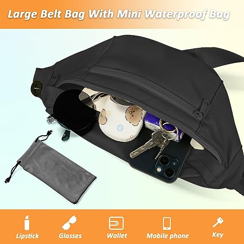 Fanny-Packs-for-Women-Yamdeg-Crossbody-Fanny-Pack-Gifts-for-Enjoy-Sports-Festival-3-Pockets-Fashion-Bum-Bag-For-Women-Men-Him-Hands-Free-For-Travel-Sports-Running-With-Mini-Waterproof-Bag-Black