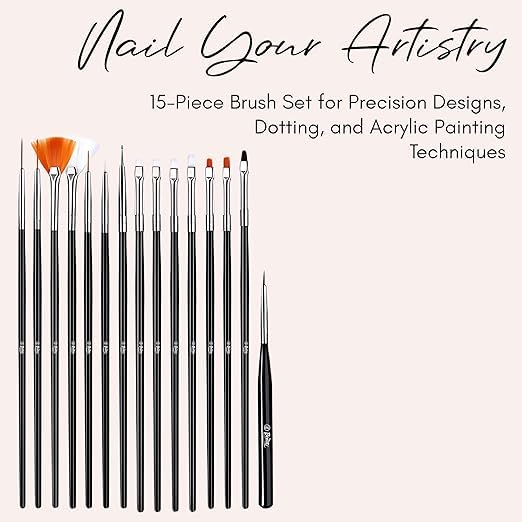 EXPESIA Set of 15 Acrylic Nail Art Brushes with Creating Different Nail Designs on Gel Acrylic and Natural Nails- Salon Quality Nail Art at Home 15 Pcs 4