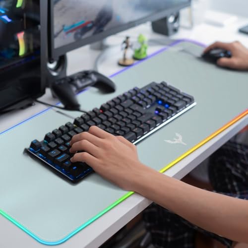 Image of BladeHawks RGB Gaming Mouse Pad Extra Large Extended 31.5x12 Inch-Grey | LED mouse pad with 14 lighting modes, covers keyboard & mouse, anti-slip rubber base, waterproof surface, USB powered