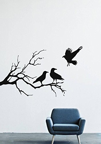 Halloween Wall Decals Decor Vinyl Stickers Silhouette Branch Forest Tree Nature Crow Bird Silhouette Branch Animal LM2151 (w35 h21)
