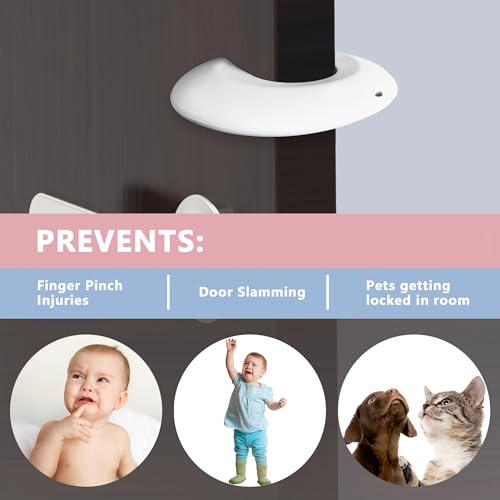 Image of Neobay Door Pinch Guard and Door Slam Stopper, Durable Silicone Door Finger Pinch Guard, Prevents Slamming on Heavy Doors, Non-Toxic & Pet Friendly, White, 2 Packs