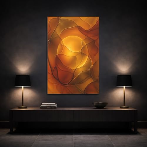 Toile abstraite ambre orange 40x60 pour deco salon moderne vertical