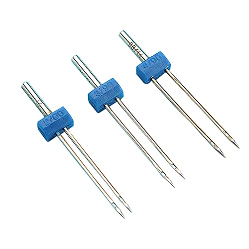 Sewing Machine Twin Needles Double Twin Stretch Needles Pins for Household Sewing Machine, 3 Sizes Mixed 2/90 3/90 4/90 with Box for Household Embroidery Accessories (Silver)