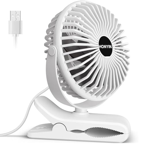 HONYIN Mini Ventilator mit Clip, 720 Grad Drehung Kleiner USB Ventilator, Starke + Stabile Klammer,...