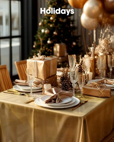 Image of Pureegg Plastic Table Cloth Disposable 54x108 Inch 20 Pack, Gold