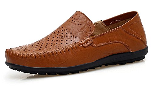 Go Tour Mens Genuine Leather Casual Slip on Loafers Breathable Driving Shoes Brown Punched 9/43
