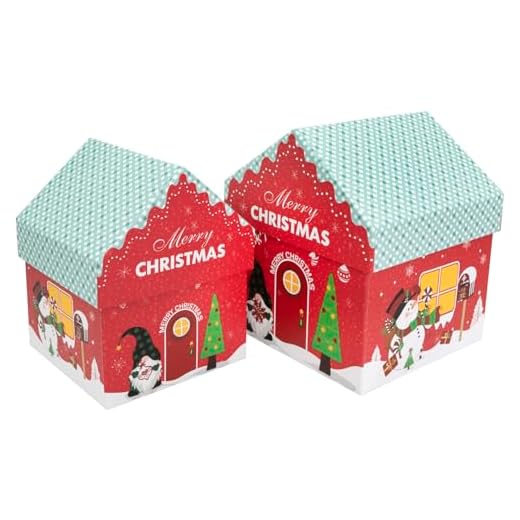 Idena 30483 - Caja de regalo con tapa, 2 piezas en diferentes tamaños, casa de Navidad como caja