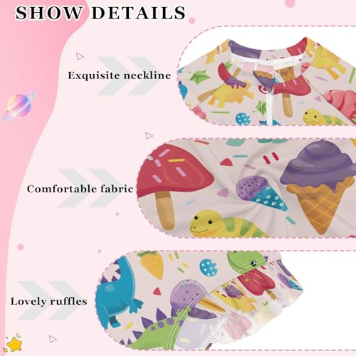 ALAZA Dinosaur Ice Cream Mushroom Girls One Piece Swimsuit Long Sleeve Rash Guard Swimsuits UV 50+ Swimwear Zipper4