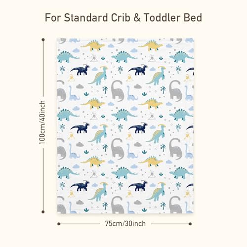 Image of GLLQUEN BABY Blankets for Boys, Soft Muslin Cotton Front Dotted Fleece Backing, Nursery Minky Crib Blanket for Infant Toddler, 30 x 40 inches Throw Blanket, Dinosaur