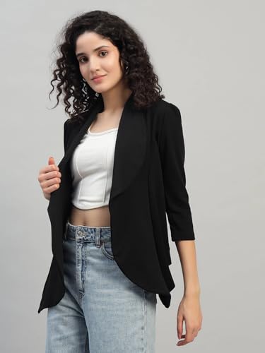 Image of Cotton Blend Women's Single Breasted Relaxed Fit Shawl Collar 3 /4 Sleeve Blazer