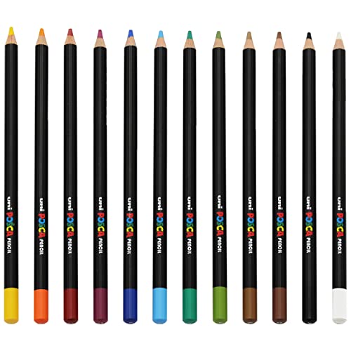 Posca Uni Crayon de Couleur - Crayons de Couleur Professionnels à l'Huile et à la Cire - KPE-200 - Pack Essentiel de 12
