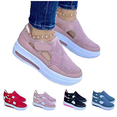 2022 frühling Turnschuhe Frauen Casual atmungsaktive, Frauen Mesh Sneaker Segeltuchschuhe Damen Trainer Atmungsaktive Fitness Sneaker Laufschuhe mit Klettverschluss(Size:EU 40,Color:Rosa) Cover