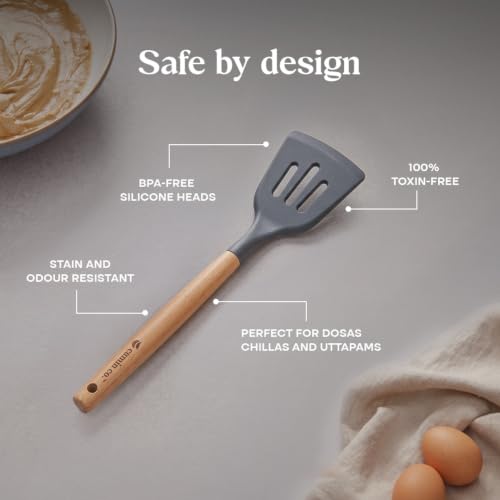 Image of CUMIN CO. Silicone Turner | Non Toxic Heat Resistant Spatula for Cooking and Baking | BPA Free, SGS Certified | Upto 230C | Cookware Friendly |
