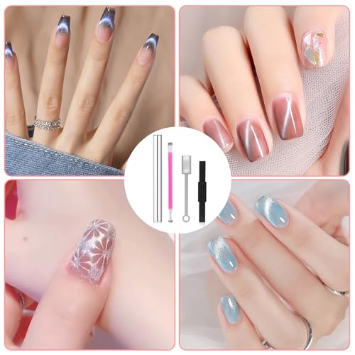 Image of 4Pcs Cat Eye Magnet for Nails, Nail Magnets Cat eye Magnet for Nails Art, Double-Head Nail Magnetic Cat Eye Gel Nail Polish Magnet Wand Strong Suction Board Nail Manicure Tool Set for Salon DIY Home