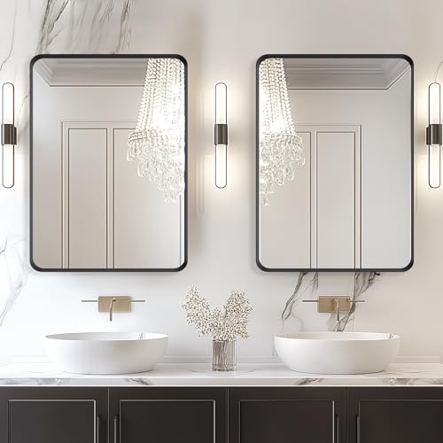 Image of USHOWER Black Bathroom Vanity Mirror for Over Sink, 24 x 36 Inch Rectangle Mirror for Bedroom, Bathroom, Entryway, Wall Mounted & Metal Frame, Tempered Glass, 2-Pack