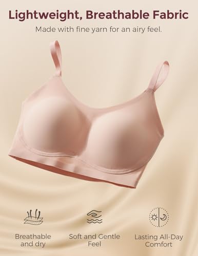 Momcozy Seamless Bras for Women, Pullover Bra Wireless Full Coverage Sleep Bra with Adjustable Straps EB0952