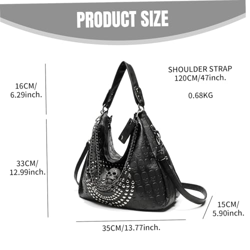 Bolso de calavera de cuero lavado suave con acabados de cremallera resistente 6